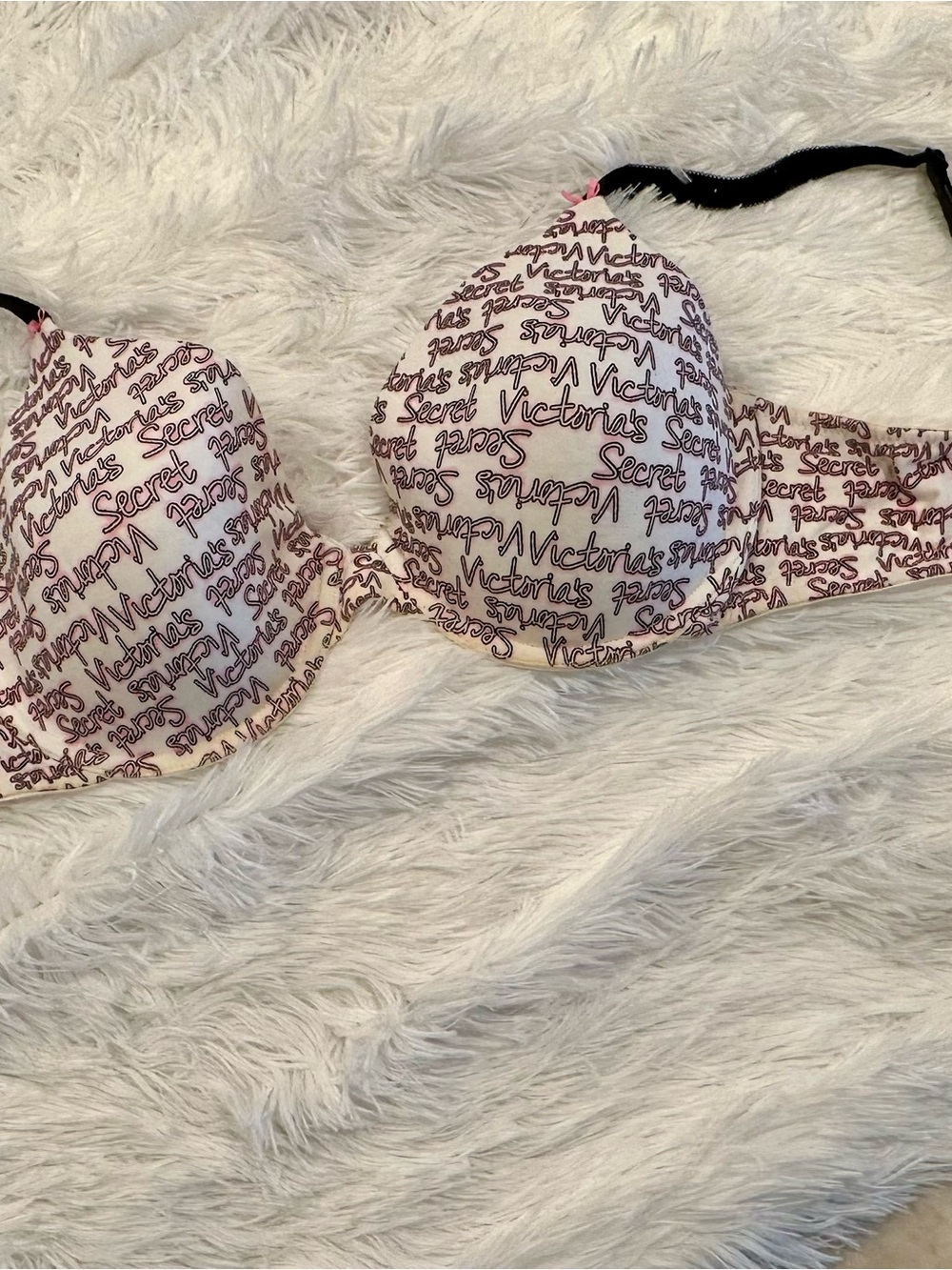 🩷 Victoria’s Secret Cotton Lined Perfect Coverage Bra 38C White Pink Logo Print